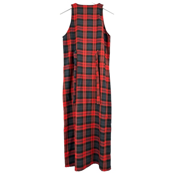 Vintage Made in USA Dressing Clio Red Plaid Sleeveless Midi / Maxi Dress sz M - Picture 4 of 8